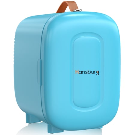 Hansburg Mini Fridge for Car Bedroom Skincare Cooler Warmer Portable 4 Liter/6 Can with 12v AC/DC/USB Blue MF-4-Blue