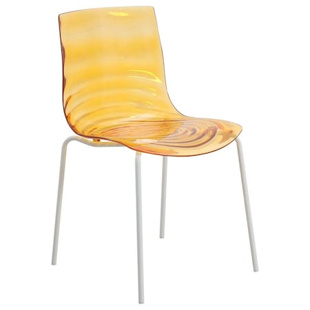 Leisuremod Astor Plastic Dining Chair with White Steel Base Water Ripple Design in Orange ACW-20OR