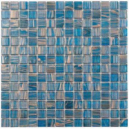 Apollo Tile Celestial 12in x 12in Glossy Yale Blue and Gold Glass Mosaic Wall and Floor Tile 20 sqft/case, 10PK APLST88BL535A