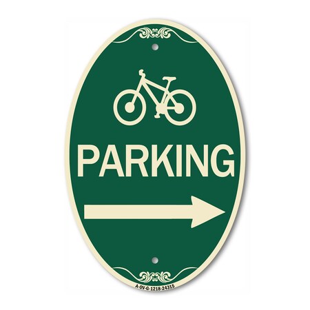 Signmission Bicycle Symbol Parking Right Arrow, 12 Inch X 18 Inch Architectural Oval, Heavy Gauge Aluminum A-OV-G-1218-24315