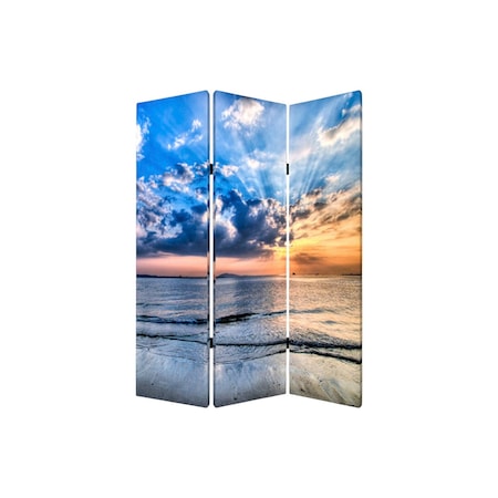 Homeroots 72" Blue Canvas Folding Three Panel Screen Room Divider 274756