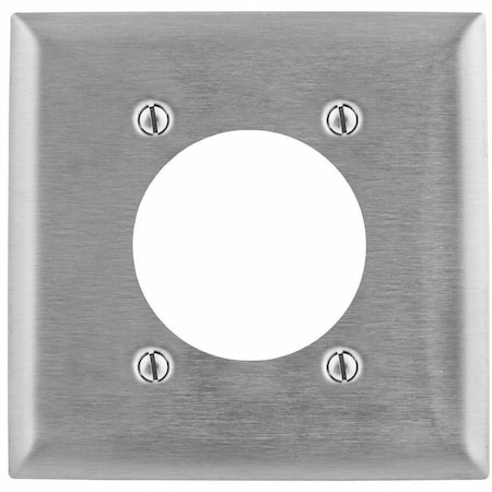 Hubbell Wiring Device-Kellems Receptacle Wall Plate, 1 Circular Opening, 2.48 in Dia, 2 Gangs, Stainless Steel, Brushed, Silver SS701