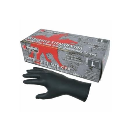 Mcr Safety Nitrile Disposable Gloves, NitriShield Stealth Xtra, Rolled Cuff, Unlined, Large, Black, 6 mil, 100PK 127-6062L