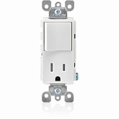 Leviton Combo Switch/Outlet, 15A, 1-1/2hp, Wht T5625-W