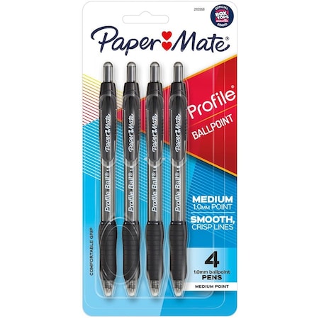 Sanford Profile Ballpoint Pen, Retractable, Medium 1 Mm, Black Ink, Translucent Black Barrel, 4PK 2113558