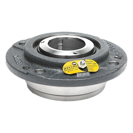 Moline Bearing 6 Holes, Circular Housing, Piloted Flange Bearing, Roller, 4-15/16 in Dia, Cast Iron, Concentric Locking Collar 19731415