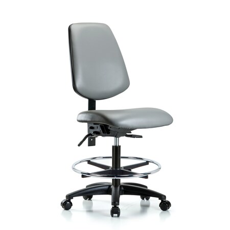 Blue Ridge Ergonomics Vinyl Chair, Med Bench, Med Back, Foot Ring, Casters, Sterling BR-VMBCH-MB-RG-T0-A0-CF-RC-8840