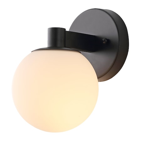 Jonathan Y Modernist Globe 5.75" 1-Light Metal/Frosted Glass Modern Contemporary LED Vanity, Black JYL3540B