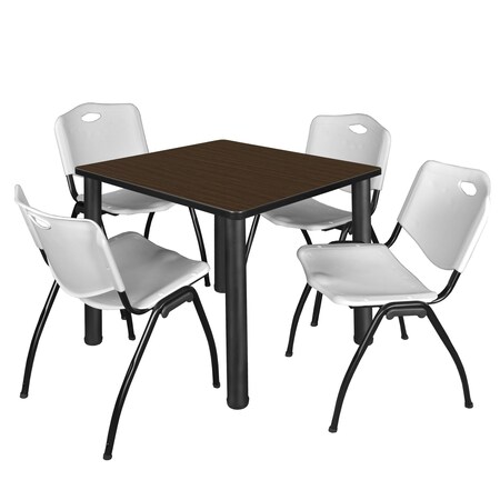 Regency Square Kee Breakroom Table W/ 4 M Stack Chairs, 42 in W, 42 in L, Neo Walnut TB4242NWBPBK47GY