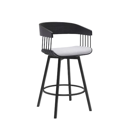 Homeroots 27" Light Gray and Black Fabric with Metal Swivel Counter Height Bar Chair 534453