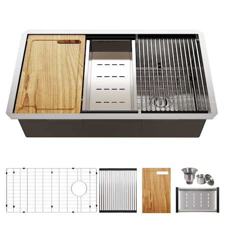 Tecasa 32 in. Undermount Single Bowl 18-Gauge Workstation Kitchen Sink with Accessories TKSPWW131A