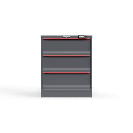 Strong Hold 3 drawer cabinet - (3x 9ft) - Red accents - E-Lock w/ Tracking S3036-PPTAS-0301DS