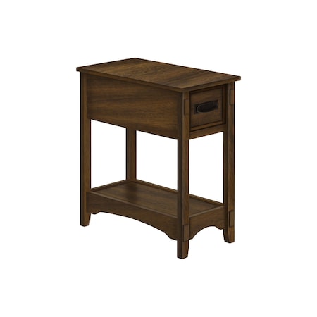 Monarch Specialties Accent Table, Side Table, Nightstand, 2 Tier, Narrow, Storage Drawer, Brown Veneer, Transitional I 3955