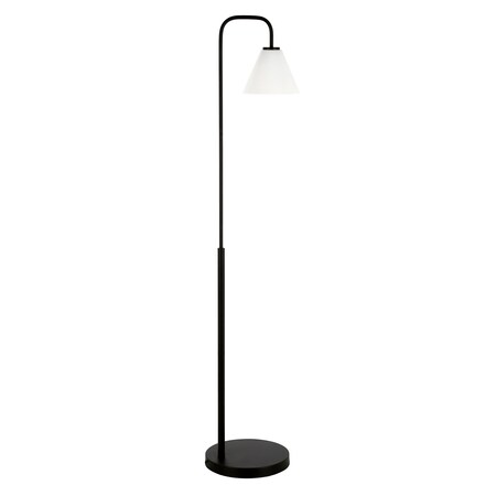 Homeroots 62" Black Arched Floor Lamp With White Frosted Glass Cone Shade 523334