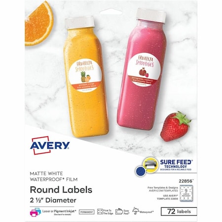 Avery Dennison Avery Durable White Round ID Labels, 2-1/2in diameter, White, 72/Pack 22856