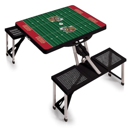 Picnic Time Family Of Brands San Francisco 49ers - Football Field - Picnic Table Portable Folding Table with Seats, (Black) 811-00-175-275-2