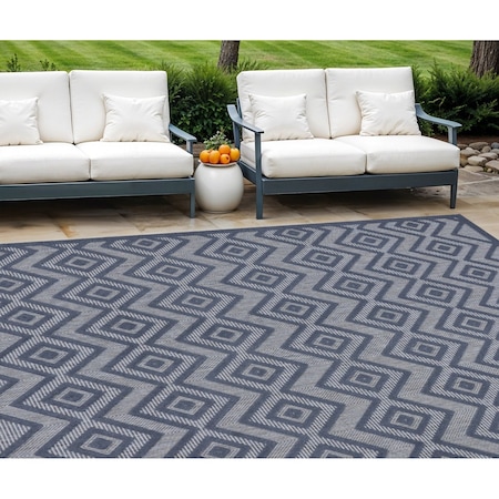 Homeroots 9' X 12' Navy Blue Indoor Outdoor Area Rug 522125