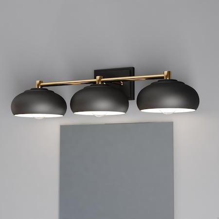 Vaxcel Belmont 3 Light Black and Brass Mid Century Modern Dome Bathroom Vanity Fixture W0385