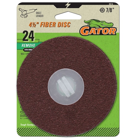 Gator Finishing 4.5 in. Power Angle Grinder Fiber Disc, 24 Grit, Extra Coarse, 3PK 3074