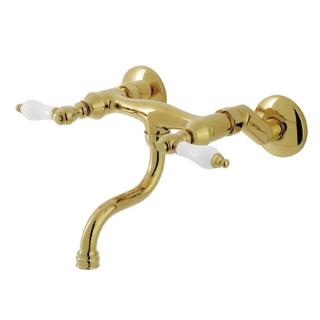 Kingston Brass Double-Handle Wall Mount Bathroom Faucet, Polished Brass KS2112PL