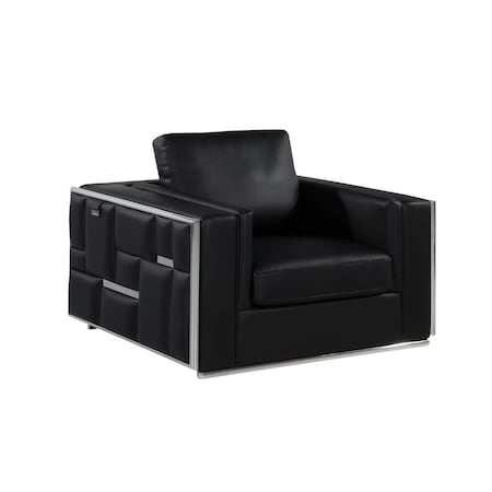 Homeroots 47" Black And Silver Top Grain Leather Club Chair 534088