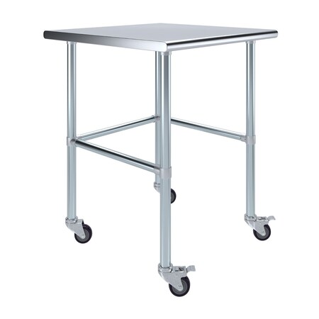 Amgood 30in D x 30in L Stainless Steel Open Base Table, 3in Casters AMG WT-3030-RCB-WHEELS-Z