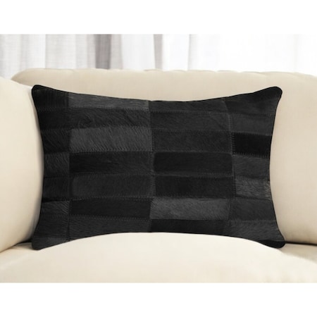 Homeroots 12" X 20" Black Patchwork Cowhide Lumbar Throw Pillow 544620