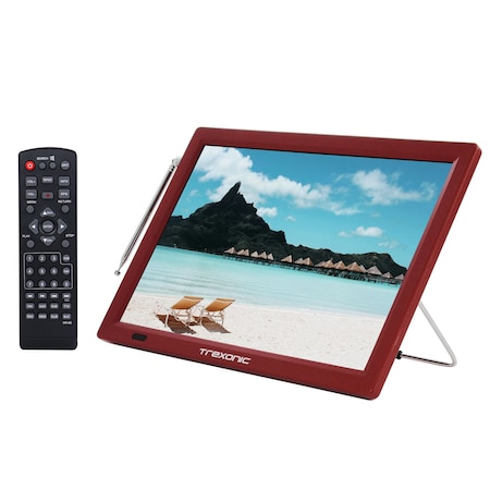 Trexonic Portable 14 Inch LED TV with HDMI, SD/MMC, USB, VGA, AV In/Out and Built-in Digital Tuner TRX-14D-RED