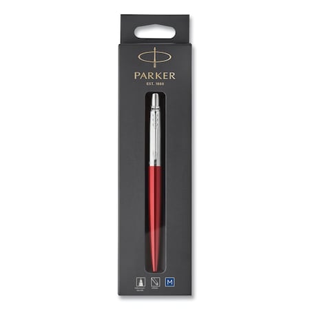 Parker Jotter Ballpoint Pen, Retractable, Medium 0.7 mm, Blue Ink, Kensington Red/Chrome Barrel 1953241