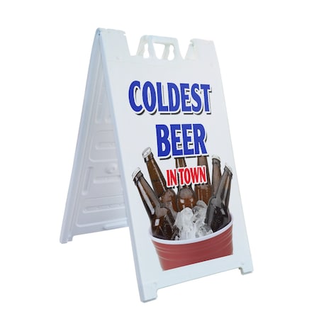 Signmission Coldest Beer In Town, A-Frame & 2 Sign Inserts, Heavy-Duty Plastic Frame SBHD-C-2436-Coldest Beer In Town