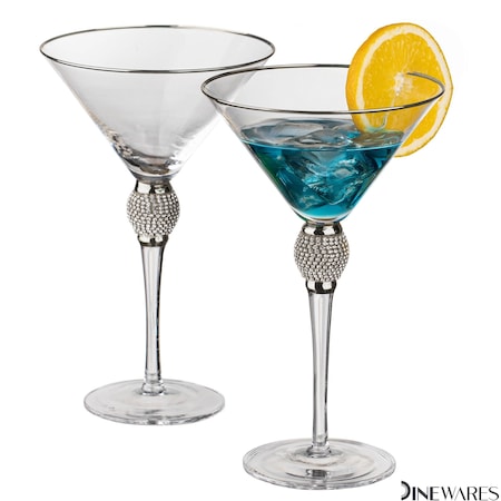 Dinewares 2 Piece Premium Clear Stem Crystal Martini Glasses with Silver Rim and Diamond-like QI004760.SI.2