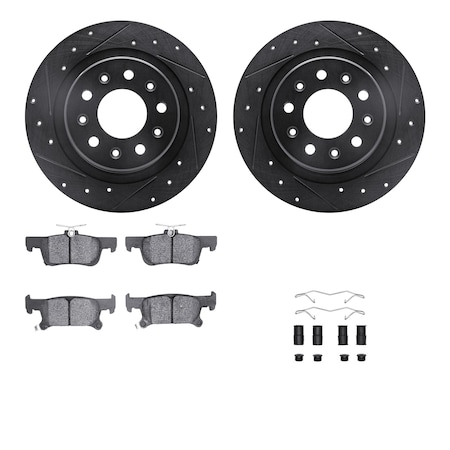 Dynamic Friction Co DFC Brake Rotor - Dimpled & Slotted - Black w/5000 Brake Pads & HW Kit 8512-47079
