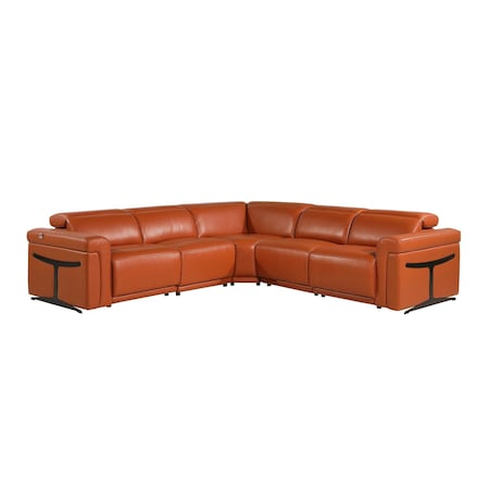 Homeroots Camel Italian Leather Modular L Shaped Five Piece Corner Sectional 534858