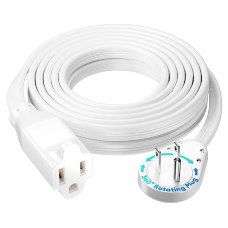 Maximm 15ft 14AWG 360 degrees Flat Plug Heavy Duty Extension Cord, Low Profile UL, White ADW-S360-31F15-14W0