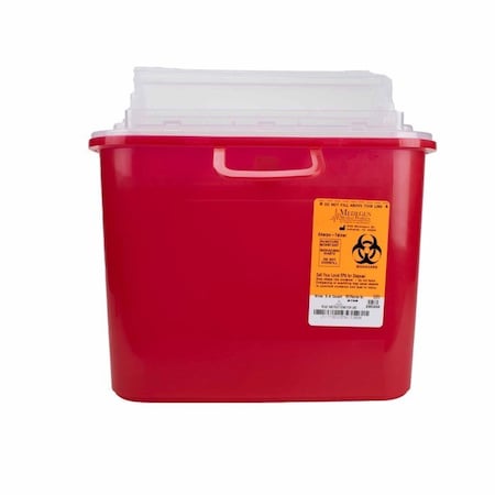 Medegen Sharps Container, 5.4qt, Red Base 10.5"x3.5"x10.5", Horizontal Entry 8708