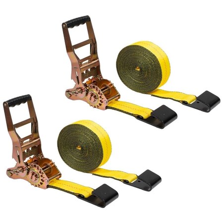Mytee Products 2PK 2inx30ft Self-Tensioning Ratchet Tie Down Strap w/Flat Hook 3333lbs WLL Yellow, 2PK RS230TGx2