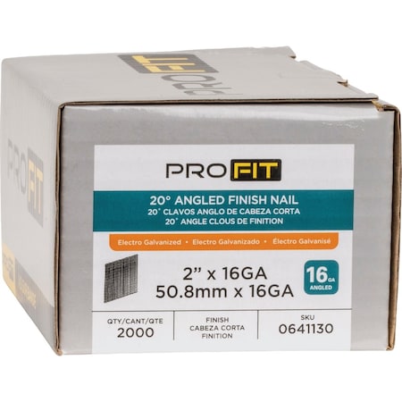 Pro-Fit 2'' 16 Gauge Electro Galvanized 20 Degree Angled Finish Nail, 2000 Ct. 641130