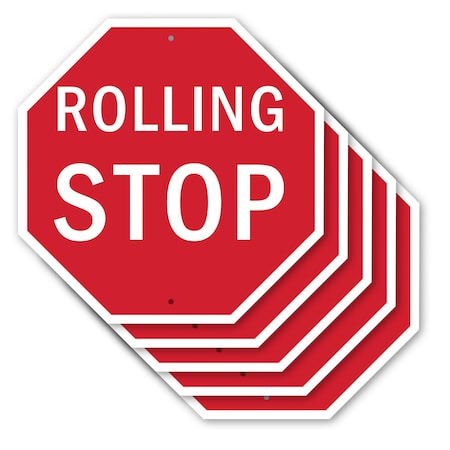 Signmission Rolling Stop, 10 inch X 10 inch, Aluminum Metal Signs, 5PK OC-A-5Pack-10-64