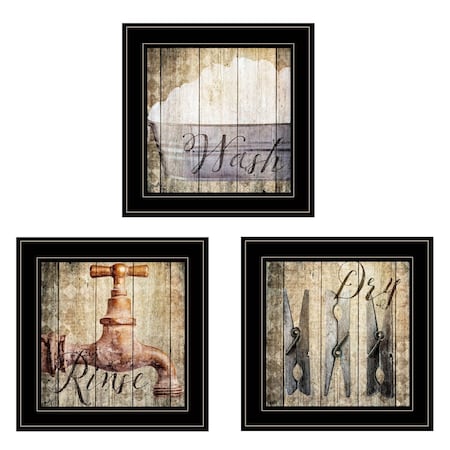 Homeroots Set Of Three Wash 2 Black Framed Print Bathroom Wall Art, 3PK 406122