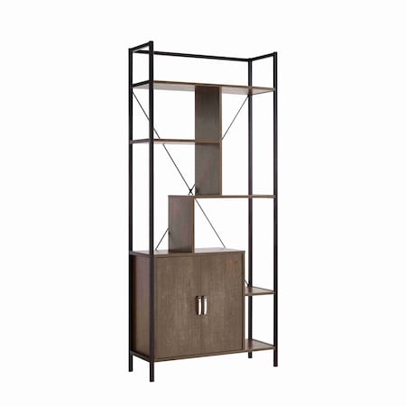 Homeroots 71" Brown Metal Eight Tier Etagere Bookcase with Two Doors 630393