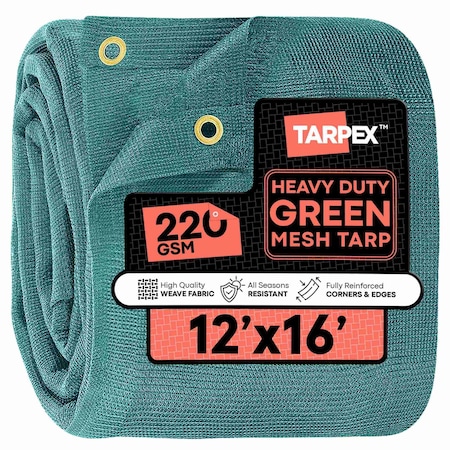 Tarpex 12' x 16' Green Heavy-Duty Weather Resistant 6.5 oz. 70% Shade Polyethylene Mesh Truck Tarp GMT-TA-1216