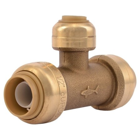 Sharkbite Pipe Tee, 1/2 x 1/4 in, Push-Fit, DZR Brass, 200 psi Pressure U359LFA