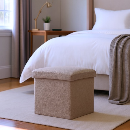 Homeroots 12" Taupe Boucle Cube Storage Ottoman 590487