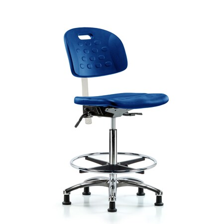 Blue Ridge Ergonomics Poly Clean Room Chair, High Bench, Tilt, Foot Ring, Glides, Blue BR-CLR-HPHBCH-CR-T1-A0-CF-RG-BLU
