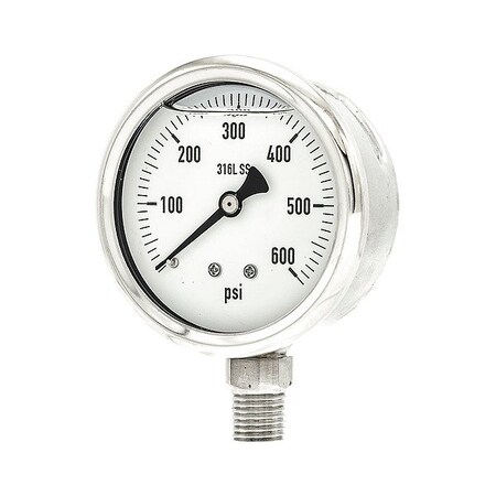 Zoro Select Pressure Gauge, 1/4 in NPT, Bottom Location PRO-301L-254K