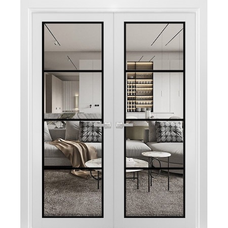 Sartodoors Solid French Double Doors, Lucia 2466 White Silk with Clear Glass and Aluminum Strips, Wood Solid LUCIA2466DD-WS-36 x 80 (2* 18x80)-Butterfly