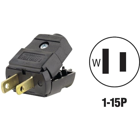 Leviton 15A 125V 2-Wire 2-Pole Hinged Cord Plug Black 037-00101-2EP