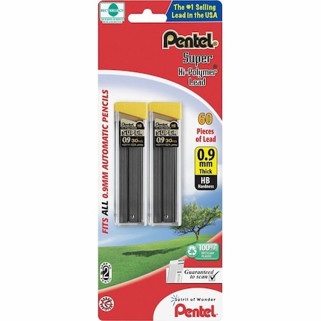 Pentel Lead, 0.9mm, Hb/Black, 60Ct, PK2 C29BPHB2