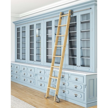 Quiet Glide 8.06 ft. White Oak Sunburst Wheel Satin Nickel Rolling Ladder, 12 ft. Rail QG.210-8WO-12-H.02