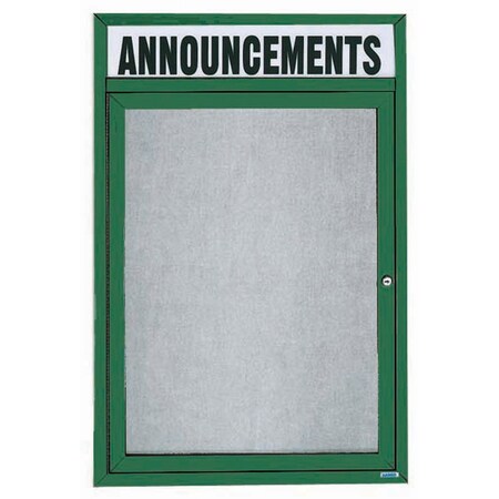 Aarco Outdoor Enclosed Bulletin Board w/ Al Frame Header, Powder Coated Green, 36''Hx24''W ODCC3624RHG